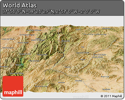 Satellite 3D Map of the Area around 38° 9' 19" N, 2° 28' 30" W