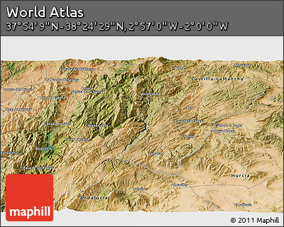 Satellite 3D Map of the Area around 38° 9' 19" N, 2° 28' 30" W