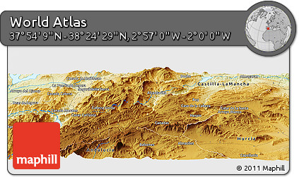 Physical Panoramic Map of the Area around 38° 9' 19" N, 2° 28' 30" W