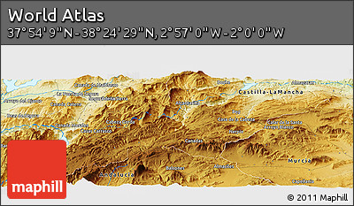 Physical Panoramic Map of the Area around 38° 9' 19" N, 2° 28' 30" W