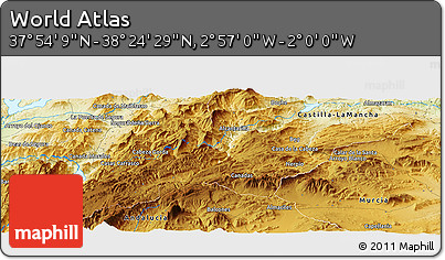 Physical Panoramic Map of the Area around 38° 9' 19" N, 2° 28' 30" W