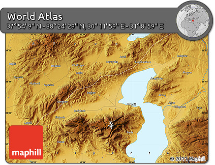 Physical Map of the Area around 38° 9' 19" N, 30° 40' 29" E