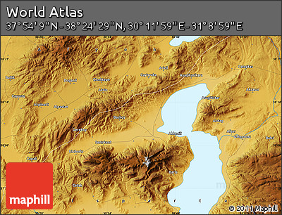 Physical Map of the Area around 38° 9' 19" N, 30° 40' 29" E