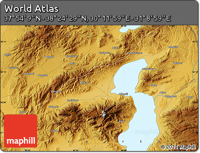 Physical Map of the Area around 38° 9' 19" N, 30° 40' 29" E