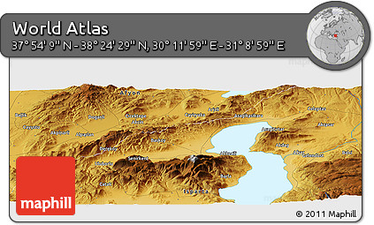 Physical Panoramic Map of the Area around 38° 9' 19" N, 30° 40' 29" E