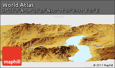 Physical Panoramic Map of the Area around 38° 9' 19" N, 30° 40' 29" E