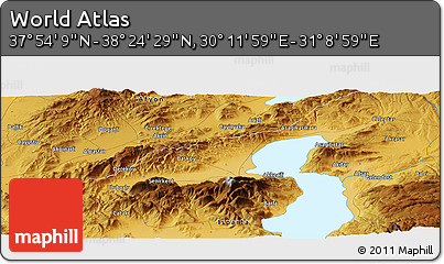 Physical Panoramic Map of the Area around 38° 9' 19" N, 30° 40' 29" E