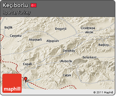 Shaded Relief Panoramic Map of Keçiborlu