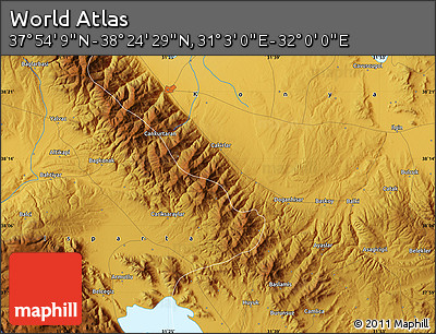 Physical Map of the Area around 38° 9' 19" N, 31° 31' 29" E