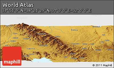 Physical Panoramic Map of the Area around 38° 9' 19" N, 31° 31' 29" E