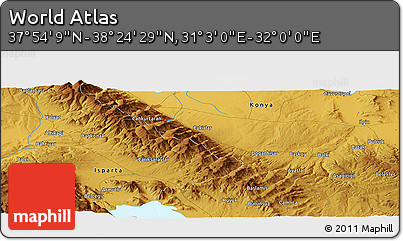 Physical Panoramic Map of the Area around 38° 9' 19" N, 31° 31' 29" E