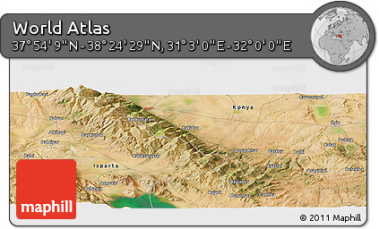Satellite Panoramic Map of the Area around 38° 9' 19" N, 31° 31' 29" E