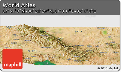 Satellite Panoramic Map of the Area around 38° 9' 19" N, 31° 31' 29" E