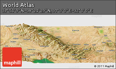 Satellite Panoramic Map of the Area around 38° 9' 19" N, 31° 31' 29" E