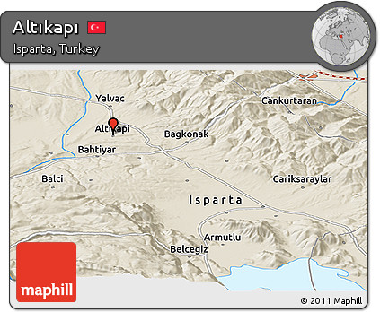 Shaded Relief Panoramic Map of Altıkapı