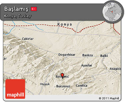 Shaded Relief Panoramic Map of Başlamış