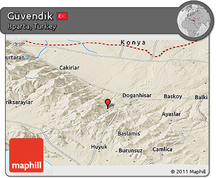 Shaded Relief Panoramic Map of Güvendik