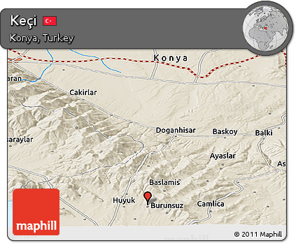 Shaded Relief Panoramic Map of Keçi