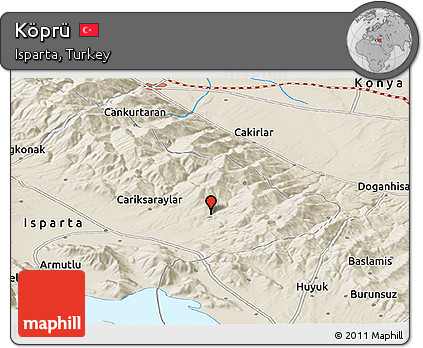Shaded Relief Panoramic Map of Köprü