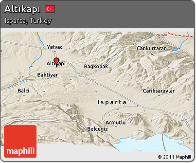 Shaded Relief Panoramic Map of Altıkapı