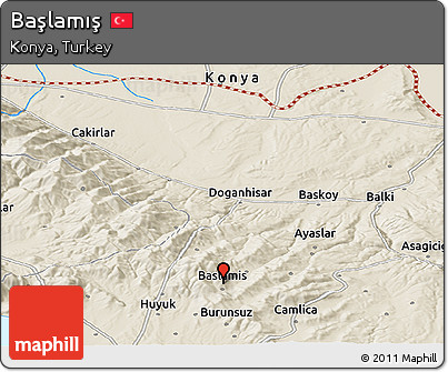 Shaded Relief Panoramic Map of Başlamış