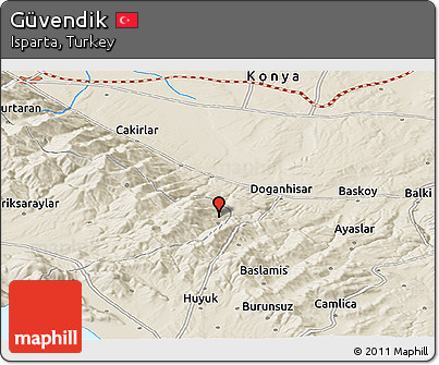 Shaded Relief Panoramic Map of Güvendik