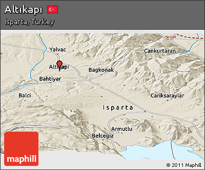 Shaded Relief Panoramic Map of Altıkapı