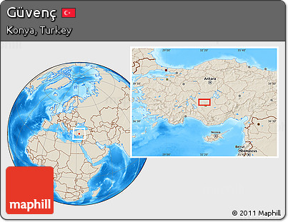 Shaded Relief Location Map of Güvenç