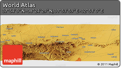 Physical Panoramic Map of the Area around 38° 9' 19" N, 32° 22' 30" E