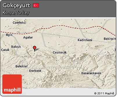 Shaded Relief Panoramic Map of Gökçeyurt