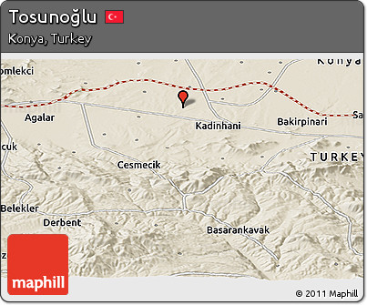 Shaded Relief Panoramic Map of Tosunoğlu