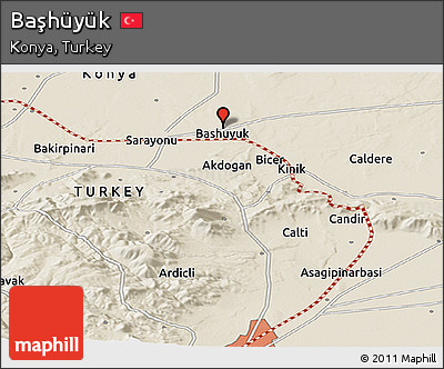 Shaded Relief Panoramic Map of Başhüyük