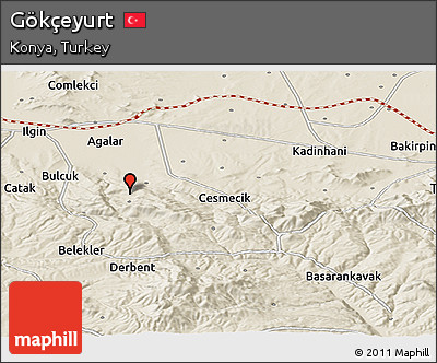 Shaded Relief Panoramic Map of Gökçeyurt