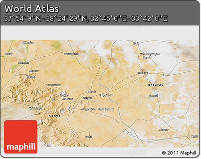 Satellite 3D Map of the Area around 38° 9' 19" N, 33° 13' 30" E