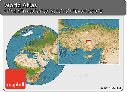 Satellite Location Map of the Area around 38° 9' 19" N, 33° 13' 30" E