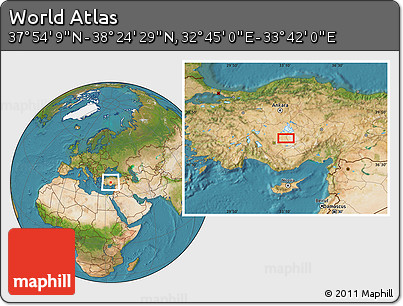 Satellite Location Map of the Area around 38° 9' 19" N, 33° 13' 30" E