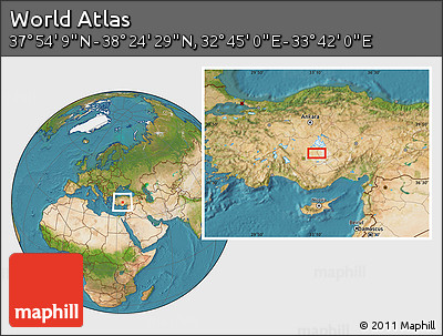 Satellite Location Map of the Area around 38° 9' 19" N, 33° 13' 30" E