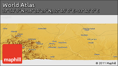 Physical Panoramic Map of the Area around 38° 9' 19" N, 33° 13' 30" E