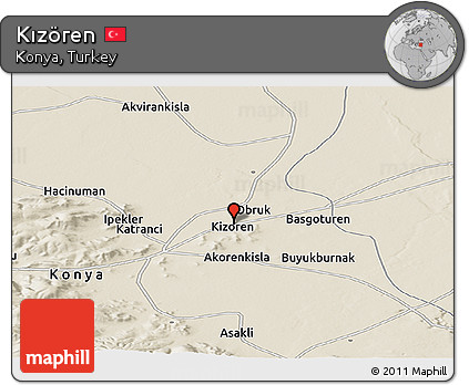 Shaded Relief Panoramic Map of Kızören