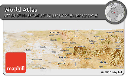 Satellite Panoramic Map of the Area around 38° 9' 19" N, 34° 4' 30" E