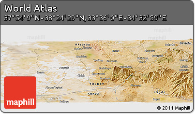 Satellite Panoramic Map of the Area around 38° 9' 19" N, 34° 4' 30" E