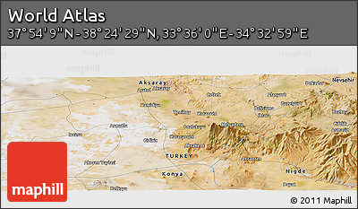 Satellite Panoramic Map of the Area around 38° 9' 19" N, 34° 4' 30" E