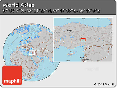Gray Location Map of the Area around 38° 9' 19" N, 35° 46' 29" E
