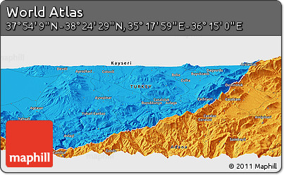 Political Panoramic Map of the Area around 38° 9' 19" N, 35° 46' 29" E