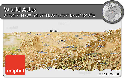 Satellite Panoramic Map of the Area around 38° 9' 19" N, 35° 46' 29" E