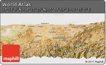 Satellite Panoramic Map of the Area around 38° 9' 19" N, 35° 46' 29" E