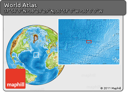 Physical Location Map of the Area around 38° 9' 19" N, 36° 28' 30" W