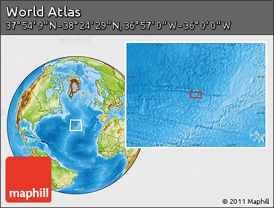 Physical Location Map of the Area around 38° 9' 19" N, 36° 28' 30" W