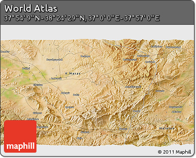 Satellite 3D Map of the Area around 38° 9' 19" N, 37° 28' 30" E