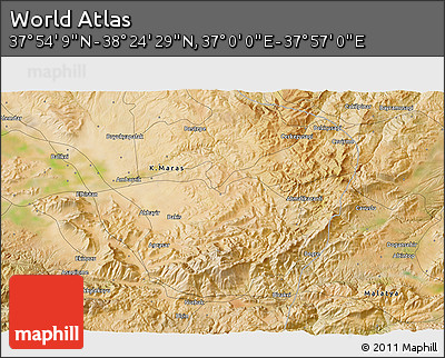 Satellite 3D Map of the Area around 38° 9' 19" N, 37° 28' 30" E